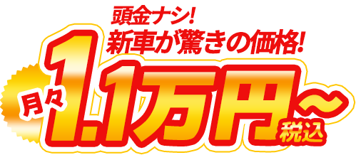 頭金ナシ 新車が驚きの価格! 月々1.1万円(税込み)~